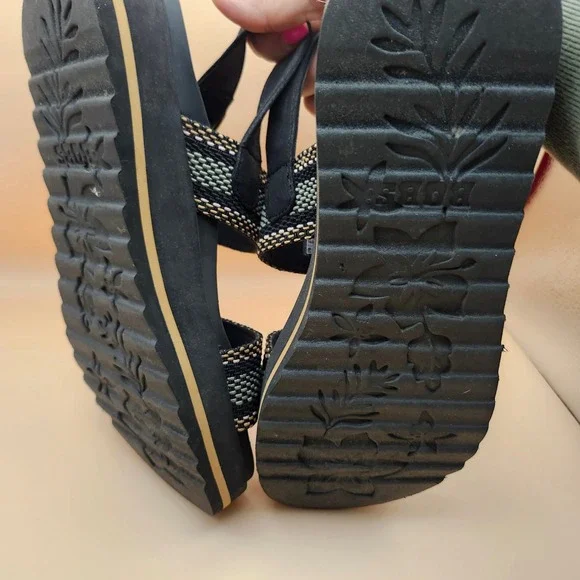Bobs from Skechers Womens Black Woven Arch Comfort Platform Sandals 114329 BBK 9 - Picture 9 of 9